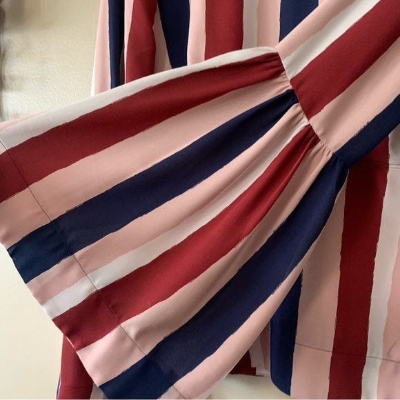 NWT BCBGMAXAZARIA Jeanne Striped Cabernet Blouse Boho Bell Sleeves Size Small - Picture 9 of 14